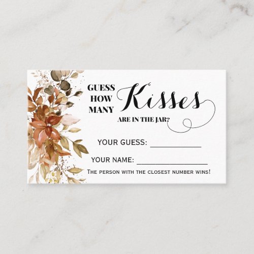 How Many Kisses Autumn Fall Bridal Shower Game Place Card