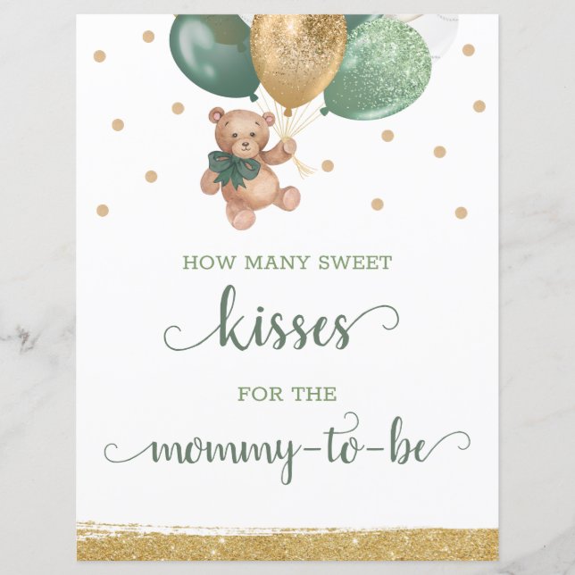 How Many Kisses Baby Shower Game Teddy Bear (Front)