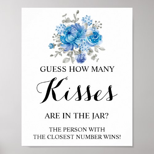 How Many Kisses Blueflower Bridal Shower Game Sign