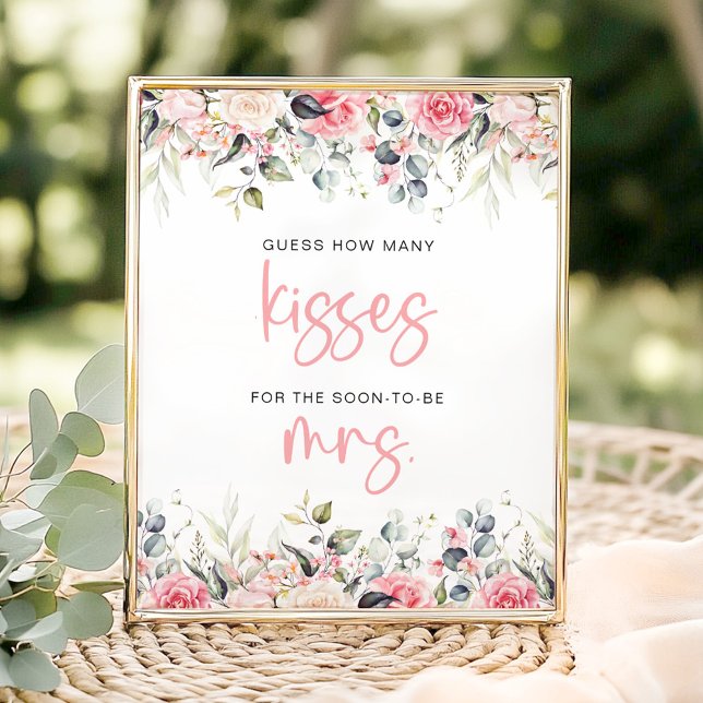 How Many Kisses Blush Floral Bridal Shower Game  Poster (Creator Uploaded)