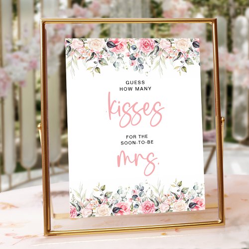 How Many Kisses Blush Floral Bridal Shower Sign