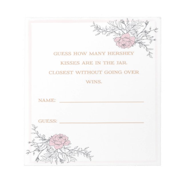 How Many Kisses Botanical Bridal Guessing Cards Notepad (Front)