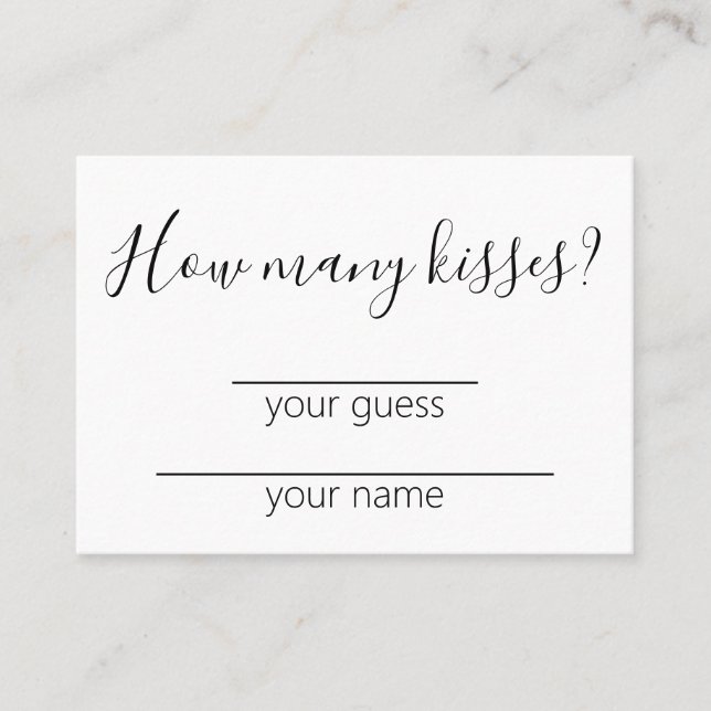 How Many Kisses Bridal Shower Game Guess Card (Front)