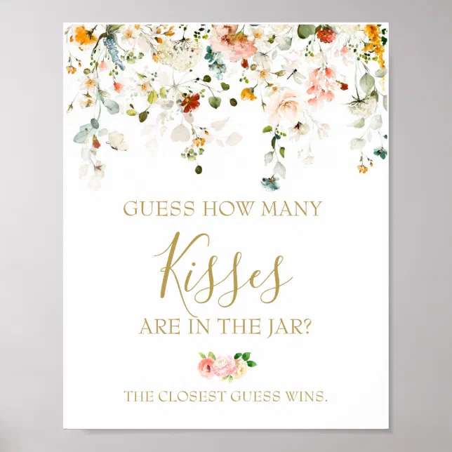 Floral Theme How Many Kisses Bridal Shower Game – Set With 1 Sign & 50 Guessing Cards - View #14