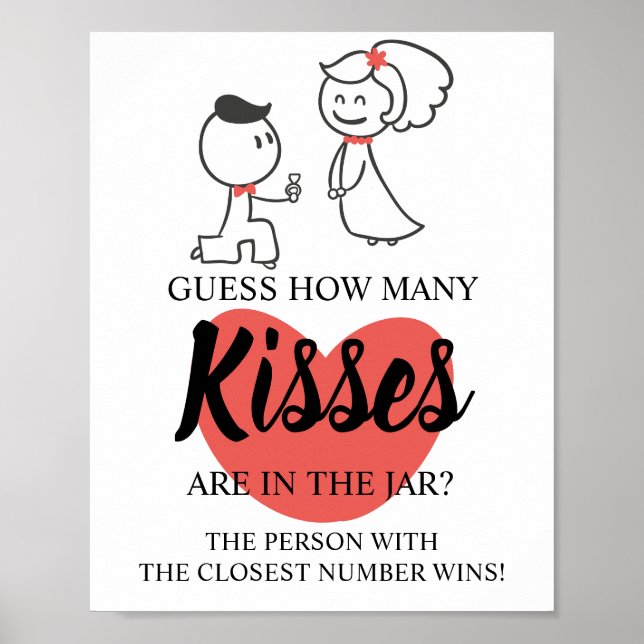 How Many Kisses Bridal Shower Game Sign (Front)