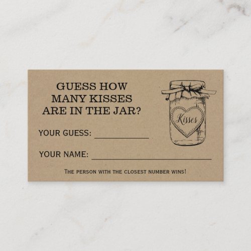 How Many Kisses Bridal Shower Rustic Game Card