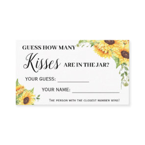 How Many Kisses Bridal Shower Sunflowers game card