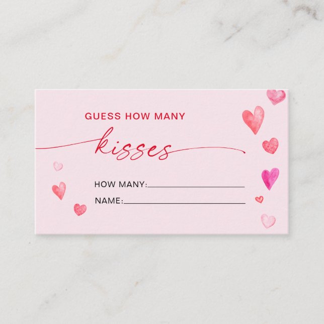 How Many Kisses Bridal Shower Valentine's Game Enclosure Card (Front)