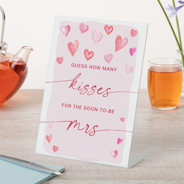 How Many Kisses Bridal Shower Valentine's Game Pedestal Sign (In SItu)