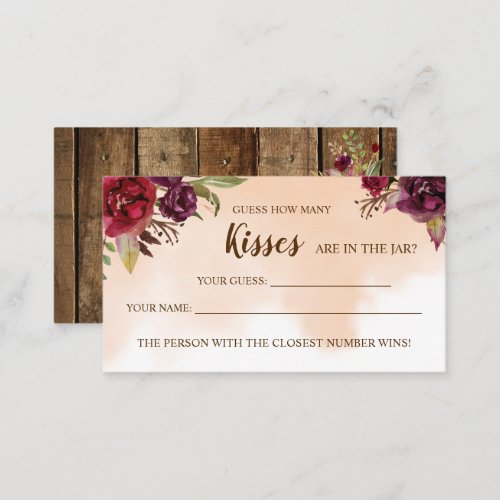 How Many Kisses  Burgundy Bridal Shower game card