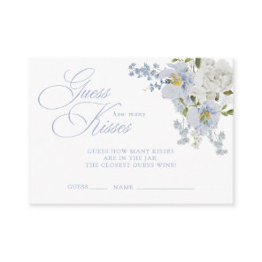 How Many Kisses Elegant Blue Floral Bridal Shower Enclosure Card