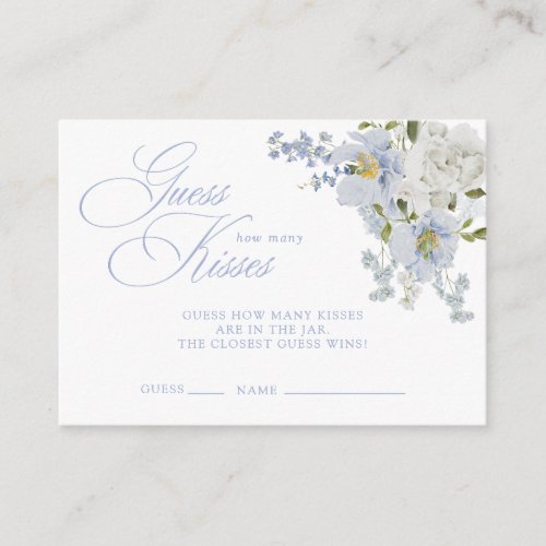 How Many Kisses Elegant Blue Floral Bridal Shower Enclosure Card