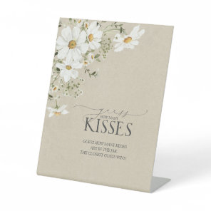 How Many Kisses Elegant Rustic Watercolor Daisy Pedestal Sign