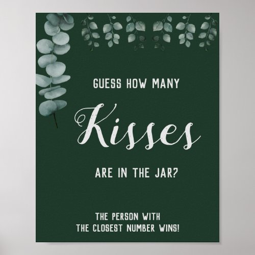 How Many Kisses Eucalyptus Bridal Shower Game Sign