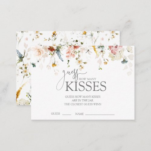 How Many Kisses Floral Elegant Bridal Shower Game Enclosure Card