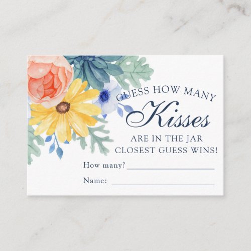 How Many Kisses Floral Succulent Bridal Shower Enclosure Card