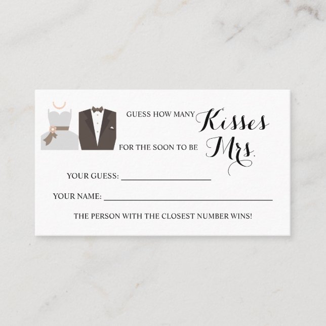 How Many Kisses for Mrs B & G Shower game card (Front)