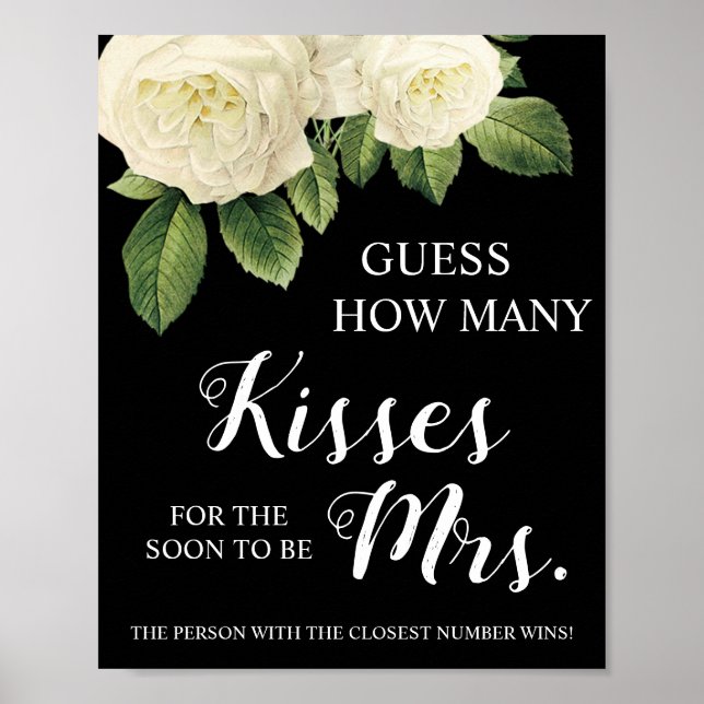 How Many Kisses for Mrs Bridal Shower Game Sign (Front)