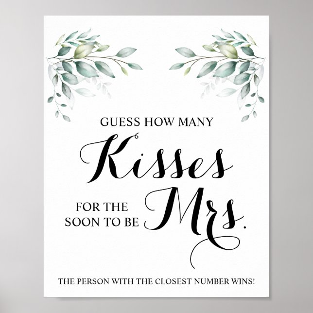 How Many Kisses for Mrs EucalyptusShower Game Sign (Front)
