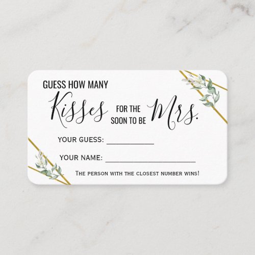 How many kisses for Mrs Greenery Gold Game card