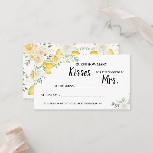 How Many Kisses for Mrs Lemons  Roses Shower Game Place Card