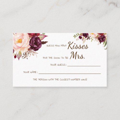 How Many Kisses for Mrs Marsala Shower game card