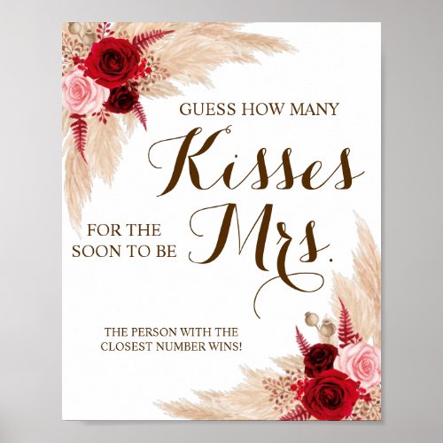 How Many Kisses for Mrs Pampas Shower Game Sign