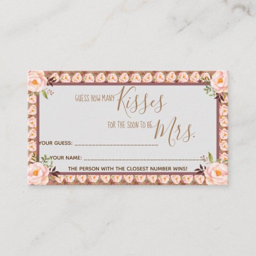 How Many Kisses for Mrs Pink Shower Game Card