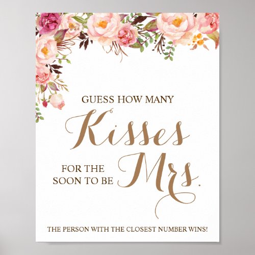 How Many Kisses for Mrs Pink Shower Game Sign