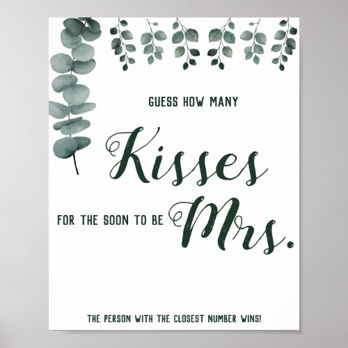 How Many Kisses for Mrs Shower Game Sign