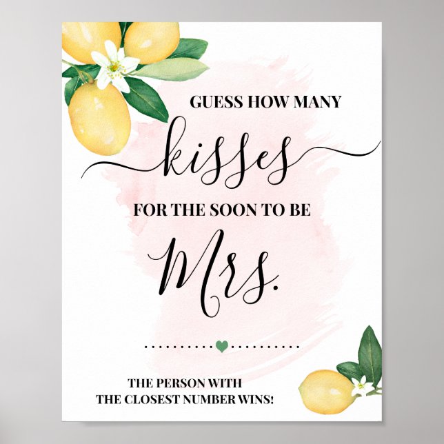 How many Kisses for Soon to be Mrs Pink Shower Poster (Front)