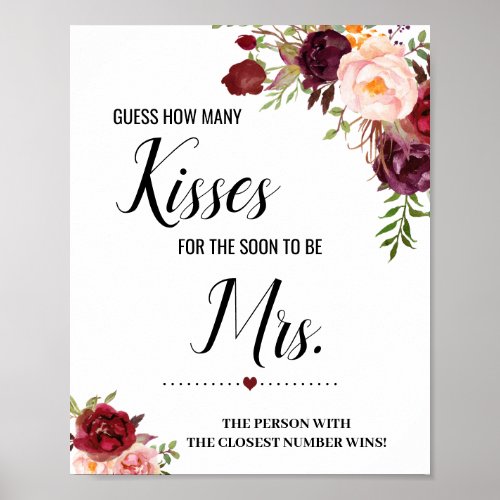 How many kisses for soon to be Mrs shower sign