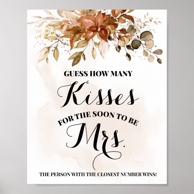 How Many Kisses for soon tobe Mrs Fall Shower sign (Front)