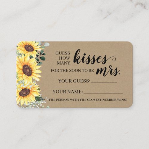 How Many Kisses for the Soon to be Mrs game card