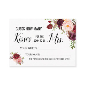 How many kisses for the soon to be Mrs game card