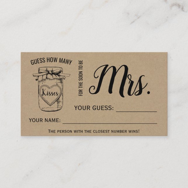 How Many Kisses for the soon to be Mrs game card (Front)