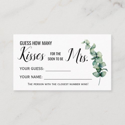 How many Kisses for the soon to be Mrs game card