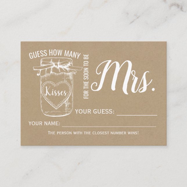 How many kisses for the soon to be Mrs game card (Front)