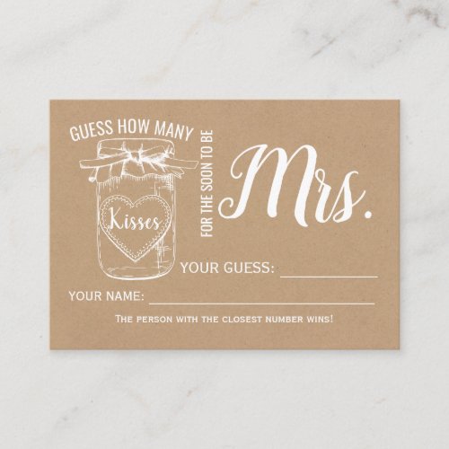 How many kisses for the soon to be Mrs game card