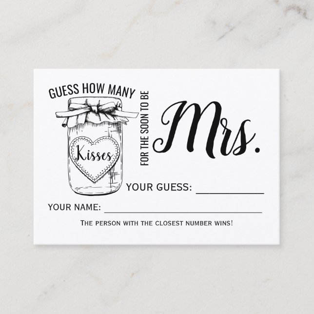 How many kisses for the soon to be Mrs game card (Front)