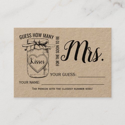 How many kisses for the soon to be Mrs game card