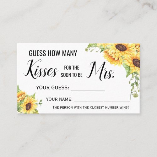 How Many Kisses for the Soon to be Mrs game card