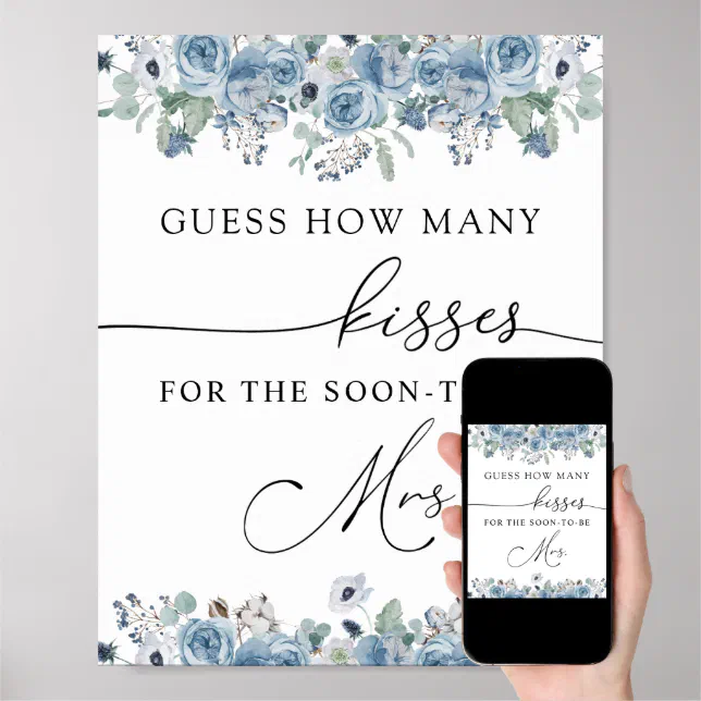 Jeu De Baby Shower 'How Many Kisses?' - 30 Cartes & 1 Panneau - Thème Floral Blanc - INKDOTPOT