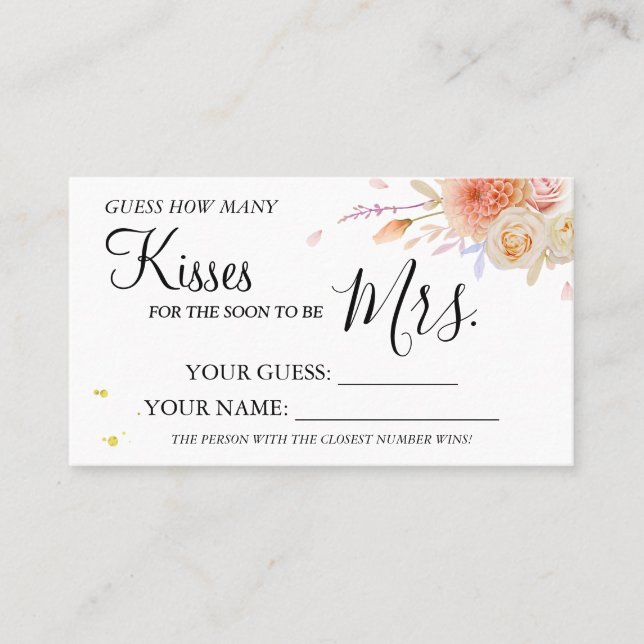 How many kisses for to be Mrs shower card game (Front)