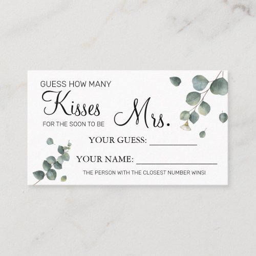 How many kisses for to be Mrs shower card game