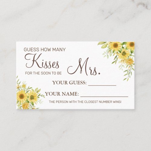 How many kisses for to be Mrs shower card game