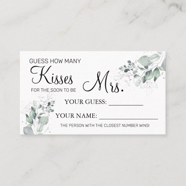 How many kisses for to be Mrs shower card game (Front)