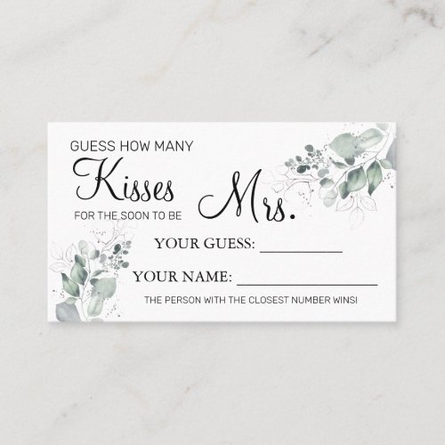 How many kisses for to be Mrs shower card game