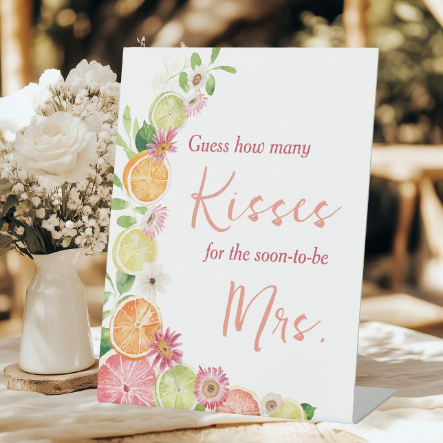 How Many Kisses Game Citrus Bridal Shower Pedestal Sign (Creator Uploaded)