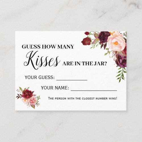 How many kisses game Marsala Bridal Shower card